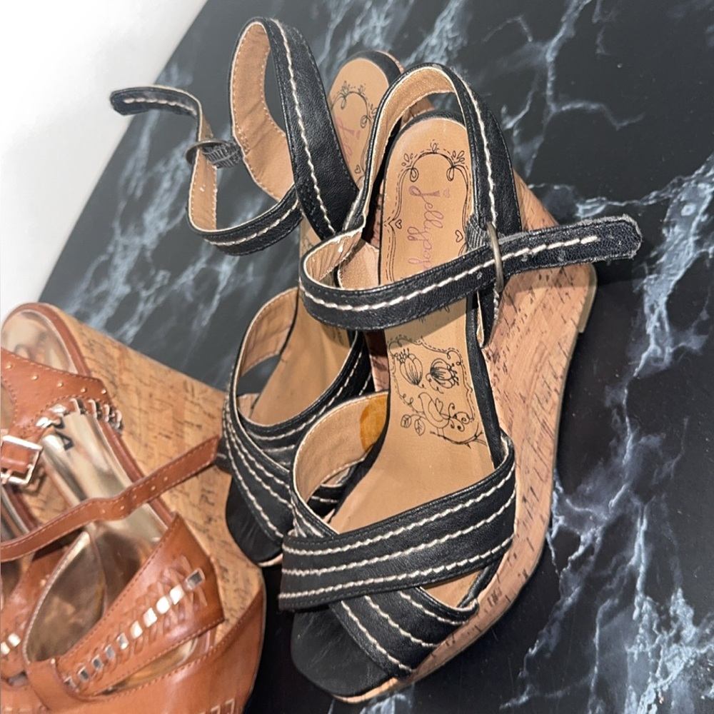 Soda Women's Wedge Sandals Brown Sz 7.5 & Jellypop Black Wedge Sz 7 LOT OF 2 - Picture 5 of 13